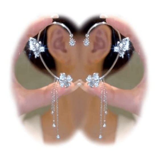 4Pcs Butterfly Tassel Zircon Earrings and Ear Cuffs - No Piercing Flower Climber Wrap Around Earrings - Fairy Ear Clip Jewelry Gifts