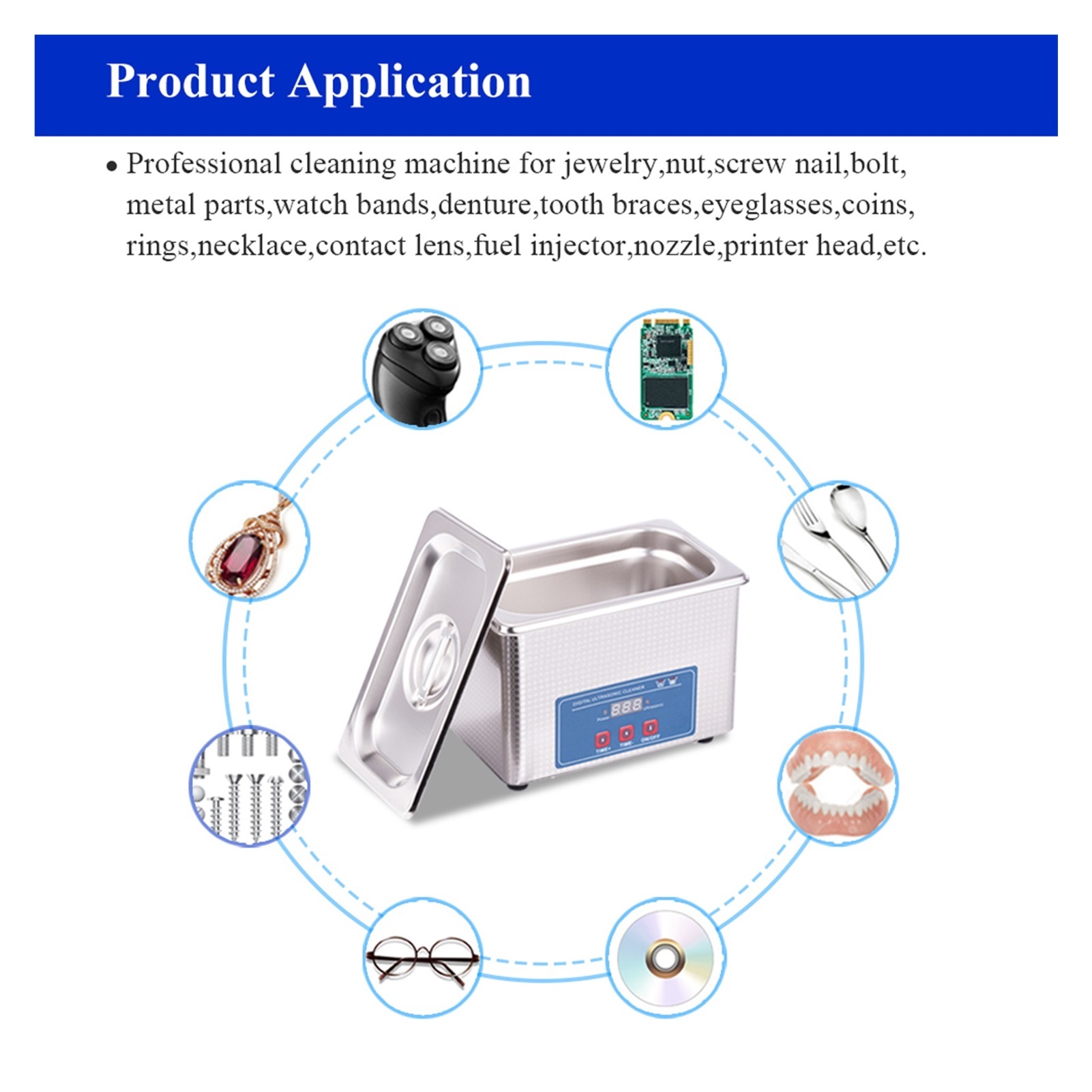 Digital Ultrasonic Cleaner Bath 0.8L 35W Stainless Tank Rust Oil Degreaser Fuel Nozzle Jewelry Ring Necklace Ultrasound Cleaning ,Strong Cleaning