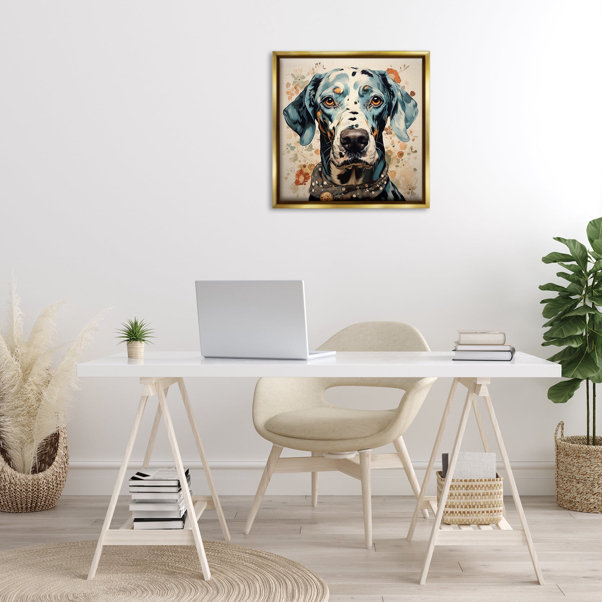 Stupell Industries Dog Portrait with Paint Splatter Animals & Insects Painting Gold Floater Framed Canvas Art Print Wall Art, 25 x 25