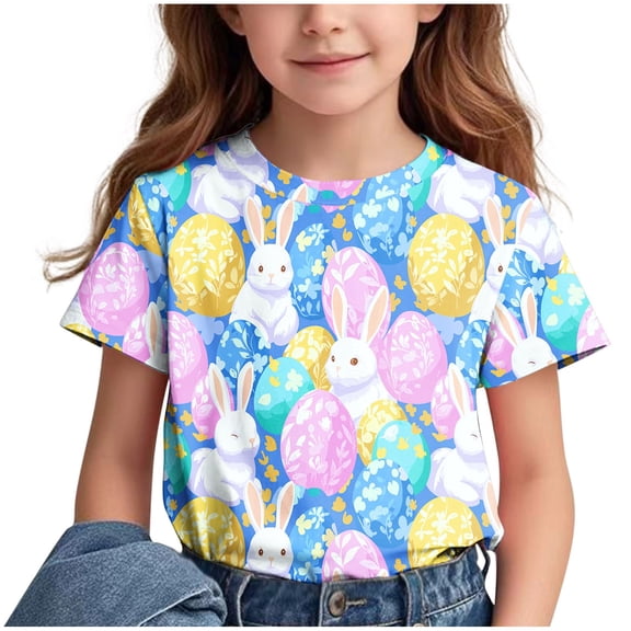 LckLvx Girls Tshirts for Easter Short Sleeve Cute Print Soft Stretchy Summer Casual Crewneck Toddler Kids 3-12 Years