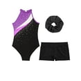 thumbnail image 3 of Haitryli Kids Girls Sleeveless Gymnastic Leotard with Shorts Ballet Dance Outfits Set Hair Scrunchie Purple&Black 12, 3 of 5