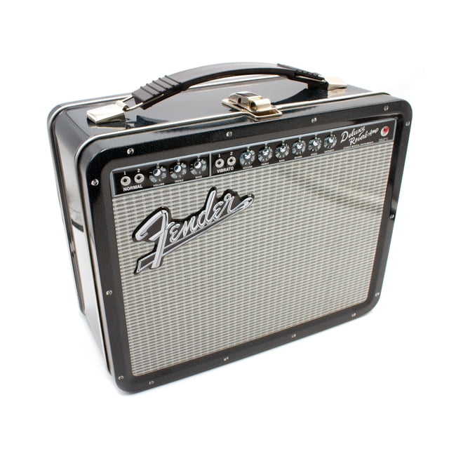 AQUARIUS Fender Amp - Caja grande divertida – Caja de almacenamiento de lata resistente con mango de plástico y cubierta frontal en relieve, mercancía oficial de Fender