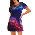 thumbnail image 1 of Fotbe Cosmic Cat Psychedelic Journey Bata de Dormir para Mujer con Estampado, Camisón de Algodón de Manga Corta, Ropa de Dormir Casual, 1 of 6