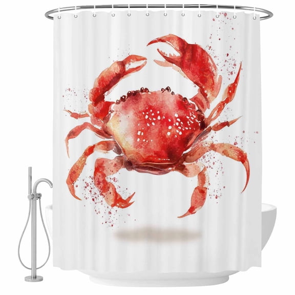 Red Crab Bathroom Shower Curtains with Hooks, Watercolor Style Countryside Ocean Waterproof Fabric Washable Shower Curtain for Home Hotel Bathtub Decor 36x72 Inch