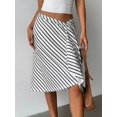 thumbnail image 4 of Black And White Striped Asymmetrical Wrap Knee-Length Skirt For Women, Casual Elegant Bodycon Flared Design, 4 of 7