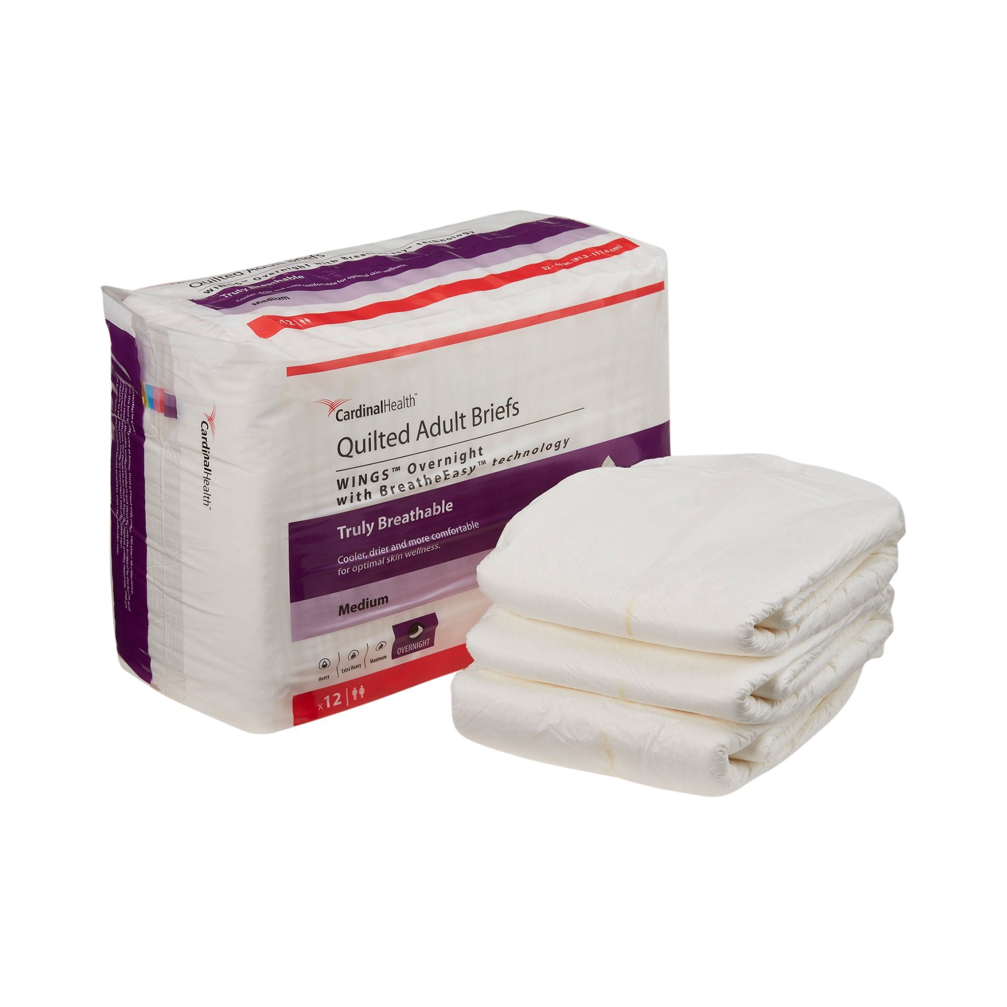Wings Overnight Quilted Adult Incontinence Brief M Heavy Absorbency Quilted, 67033, 51, 96 Ct