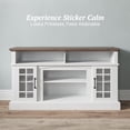thumbnail image 4 of BELLEZE 58 Inch TV Stand, Rustic Wood Entertainment Center for TVs up to 65",  Contemporary Media Console Table with Two Open Shelves and Glass Door Cabinets - Astorga (White), 4 of 6