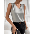 thumbnail image 5 of Kilaqueen Tank Tops for Women Satin V Neck Sleeveless Pleated Shirts Casual Solid Color Dressy Work Business Summer Shirts, 5 of 6