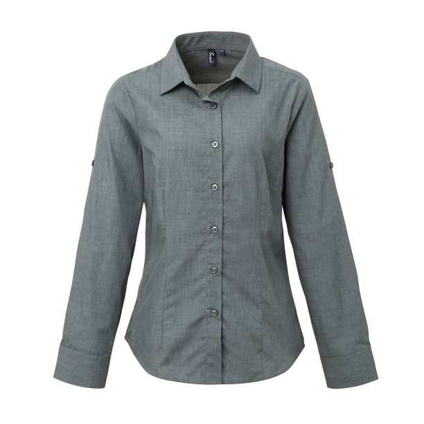Premier - Camisa de popelín con manga larga para mujer (Vaquero gris)