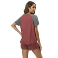 thumbnail image 6 of EFINNY Women's Short Sleeve Pjs Top and Shorts Sets 2Pcs Sleepwear Contrast Color Pajamas Round Neck Comfy Cotton Loungewear S-3XL, 6 of 8