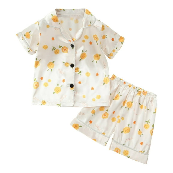 Zanarzt Birthday Girl Pajamas Kids Unisex Pjs Set Girls Boys Silk Pajama Sets Satin Sleepwear Summer 2 Pieces Button Down Pajama 3-4 Years,Yellow