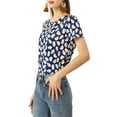 thumbnail image 5 of INSPIRE CHIC Women's Floral Print Crew Neck Blouse Short Sleeve Top M Dark Blue, 5 of 8