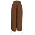 thumbnail image 3 of Gytharion Women Solid Color Cotton Linen Wide-leg Pants Elastic Waist Adjustable Cuff Trousers Casual Fashion Pants with Pockets, 3 of 7
