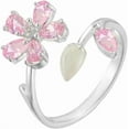 thumbnail image 6 of Chic Cherry Blossom Flower Ring for Women Pink Crystal CZ Floral Statement Rings Flower Leaf Wrap Finger Ring Adjustable Open Band Rings, 6 of 9