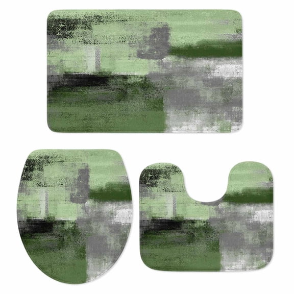Green Ombre Bath Mat 3 Piece Bathroom Rug Set, Farmhouse Abstract Mottled Texture Art Non Slip Bath Rug Contour Mat and Toilet Lid Cover, Absorbent Shower Mats Soft Bath Rugs and Mats Sets