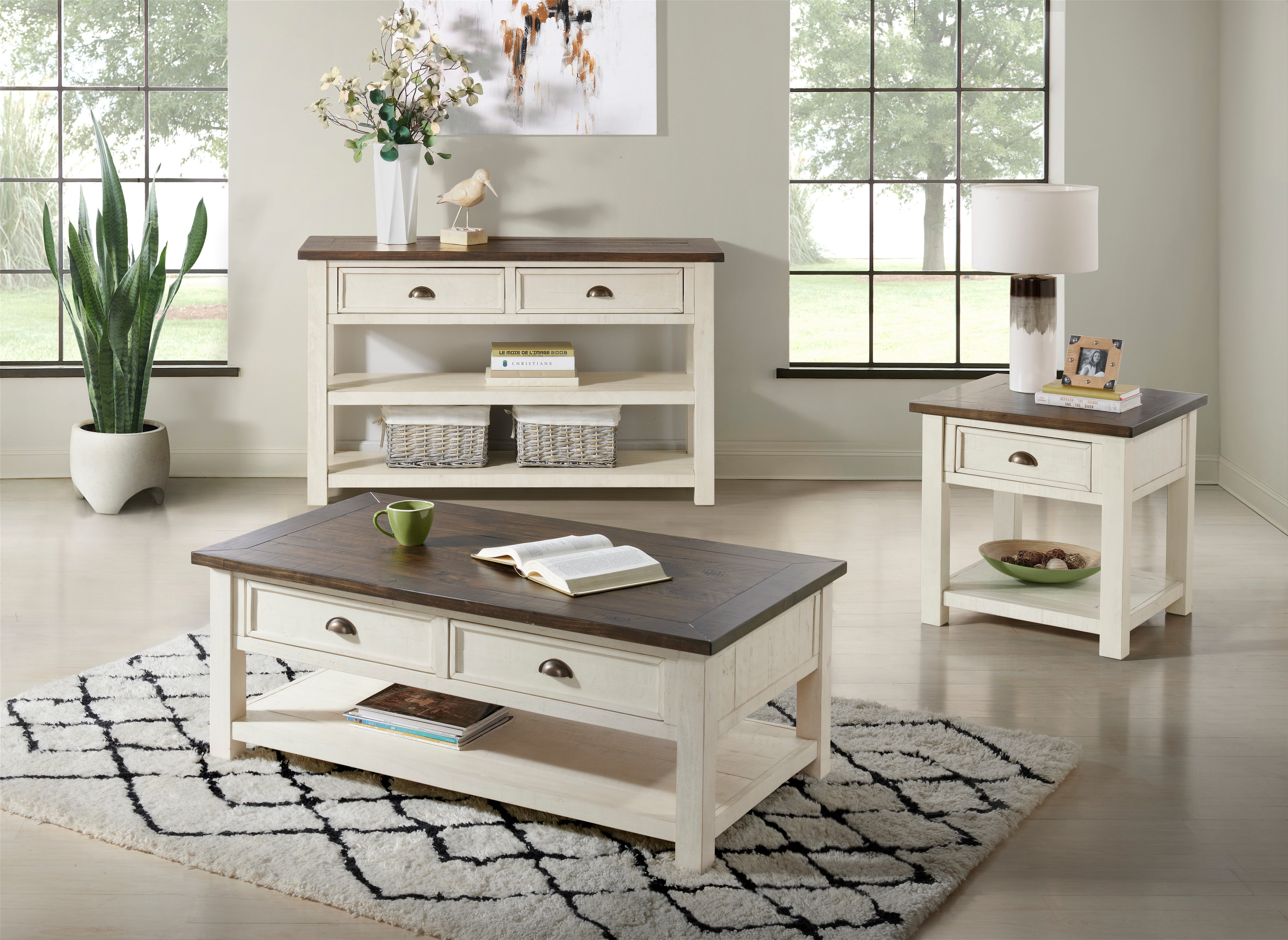 Martin Svensson Home Monterey 50" Coffee Table, Cream White and Brown