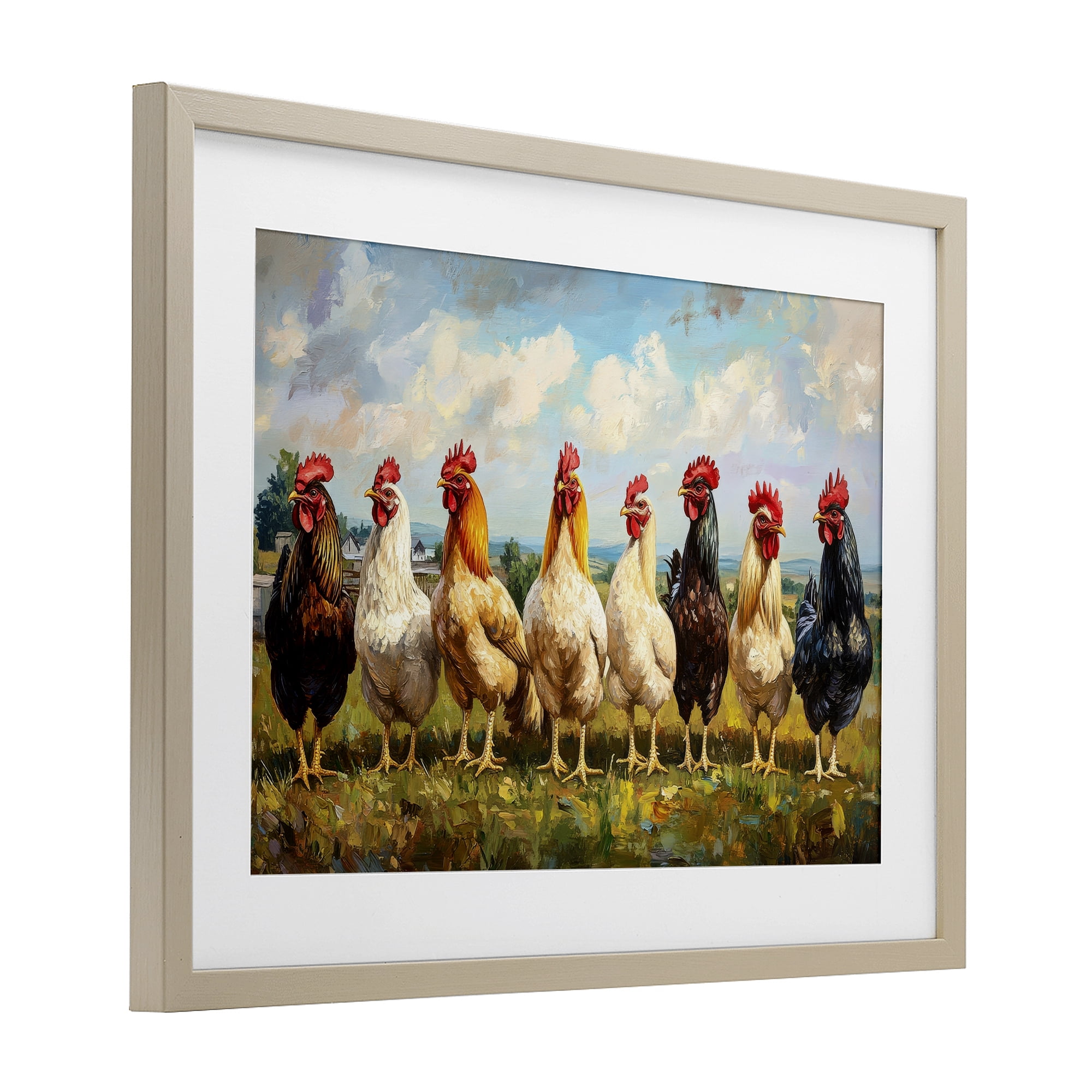 Stupell Industries Chicken Brood on Horizon Birch Framed Print Under Glass, design by Petal Prints Design