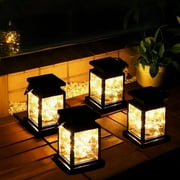 MEHOOM 4 Pack Outdoor Solar Lanterns Warm White, 40 LED Vintage Palace Hanging Decorative Garden Lights, Waterproof Solar Powered Lights for Patio, Yard, Balcony, Christmas Decorations Outdoor