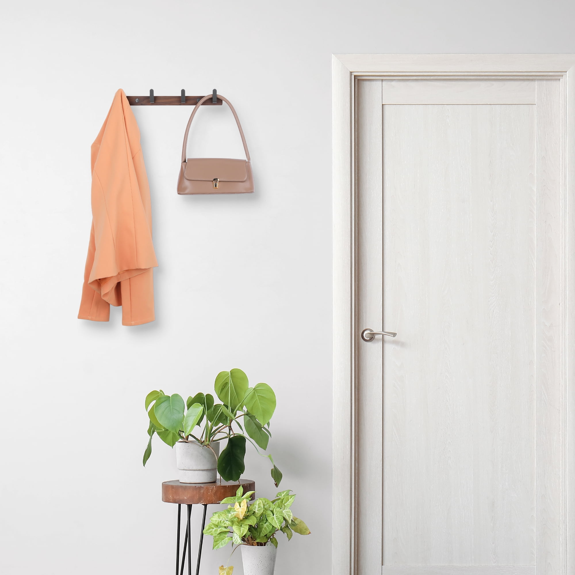 Unique Bargains Coat Rack Wall Mount Metal Wood Coat Hook for Hanging with 4 Hooks Gray