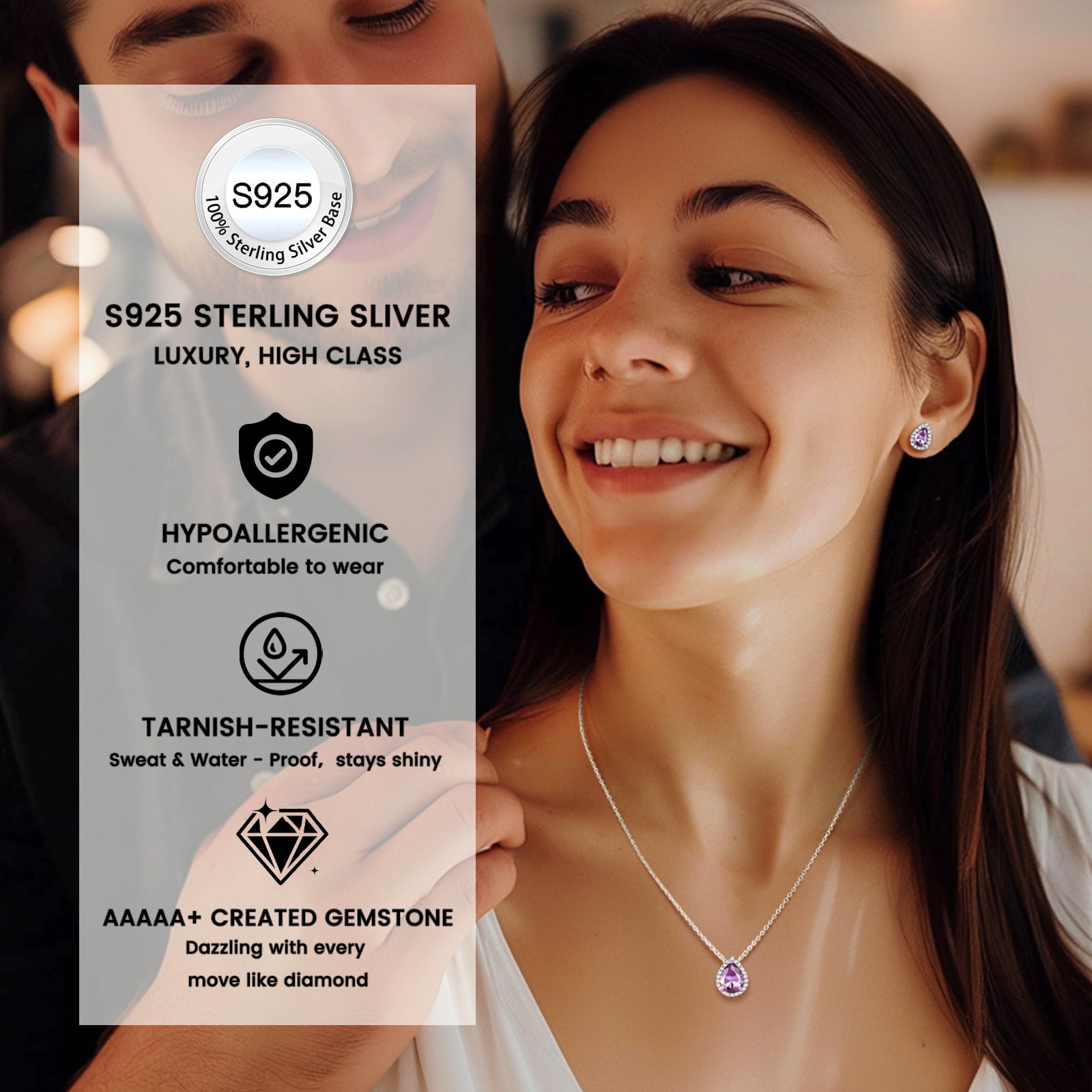 Bestyle Pear Birthstone Necklace for Women June Alexandrite Pure Sterling Silver Jewelry Birthday Graduation Gifts for Wife Daughter Mother