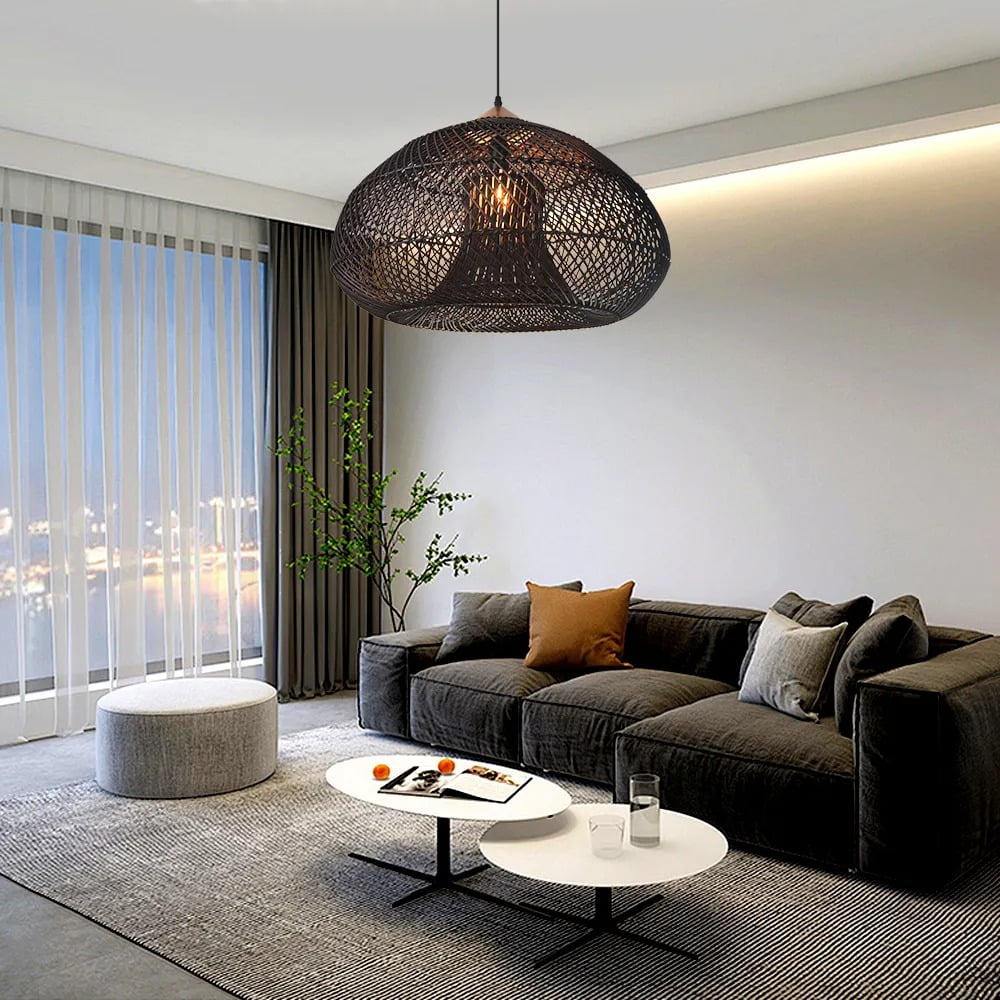 UEEYAC Trendy Rattan Pendant Light Wabi-sabi Style Retro Southeast Asian Chandelier