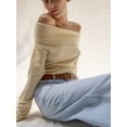 thumbnail image 3 of Women's Spring Solid Color Long Sleeve Off Shoulder Slim Knitwear, 3 of 9