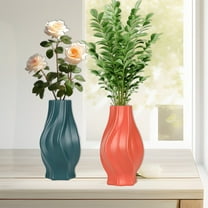 HomeDM 9.6"H Orange Plastic Flower Vase, Unbreakable Ceramic-Look Decorative Vase for Lavender Flowers for Home Living Room Dining Wedding Bouquet Decor