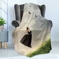thumbnail image 4 of Butterfly Soft Flannel Fleece Throw Blanket, Poetry Bleak Weather Day Tulle Dress Jumping Girl with Butterflies, Cozy Plush for Indoor and Outdoor Use, 50" x 60", Olive Green Pale Grey, by Ambesonne, 4 of 5