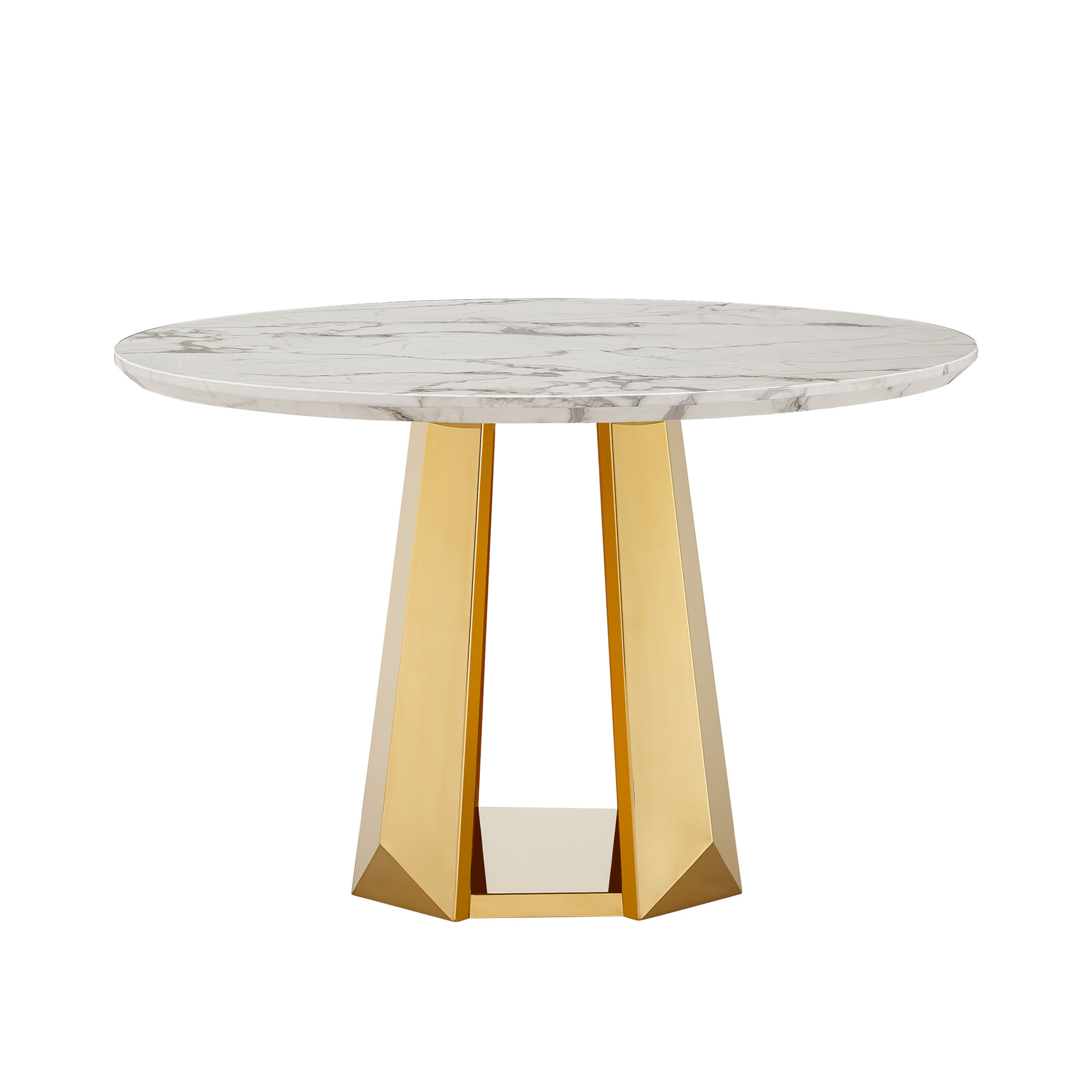 Noble House Modern 47" Round Faux Marble Dining Table with Stainless Steel Base, for Kitchen, Gloss White & Gold