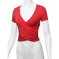 thumbnail image 5 of A2Y Women's Deep V-Neck Short Sleeve Unique Slim Fit Cross Wrap Shirt Crop Tops Red S, 5 of 6