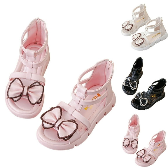 Xfvqtps Kids Girls Gladiator Sandals Back Zipper Bow High Top Open Toe Thick Bottom Soft Sole Non Slip Comfortable Breathable Summer Casual Wedding Party Dressy Shoes Black
