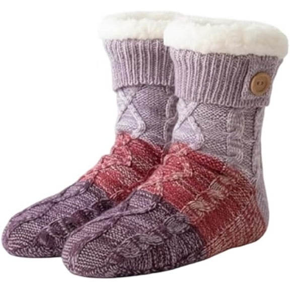 Knitted Ultra-thick Slipper Home Socks, Fluffy Winter Warm Cabin Cozy Fleece Socks Women with Grips(1pcs*Purple,kkl)