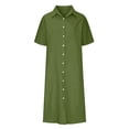 thumbnail image 4 of Noric Women Cotton Linen Shirt Dresses Casual Button Down Lapel Collared Roll Up Sleeves Loose Fit Long Dresses, 4 of 6