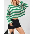 thumbnail image 4 of Women'S Long Sleeve Striped Oversized One Shoulder Loose Fit Casual Baggy Short Pullover Sweater Green L, 4 of 8