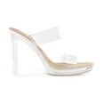 thumbnail image 4 of DREAM PAIRS Women's Clear Two Strap Open Toe High Block Chunky Slip on Dress Heel Sandals, 4 of 6