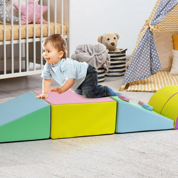 Kojooin Ensemble de Blocs d'Escalade en Mousse 5 Pcs pour Tout-Petits, Équipement de Jeu Intérieur en Cuir PU Souple, Jouets d'Escalade Colorés