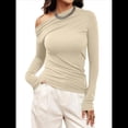 thumbnail image 3 of Blusas de Mujer con Hombros Descubiertos, Elegantes, de Larga, Asimétricas, Ajustadas, para Salir, de Otoño, con Frunces. Albaricoque XL, 3 of 8