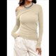 thumbnail image 3 of Blusas de Mujer con Hombros Descubiertos, Elegantes, de Larga, Asimétricas, Ajustadas, para Salir, de Otoño, con Frunces. Albaricoque L, 3 of 8
