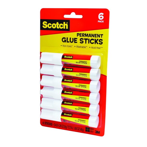 Scotch All Purpose Permanent Glue Stick, 0.28 oz, 6Count
