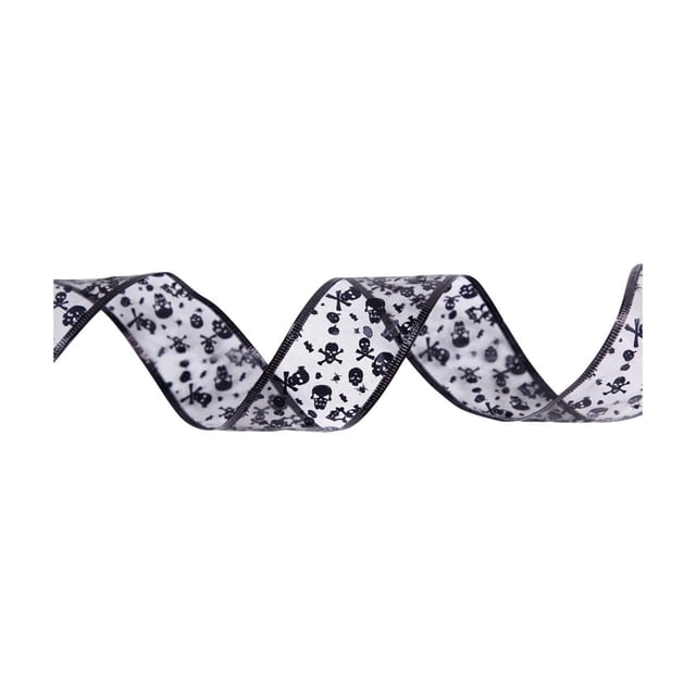 Halloween Foil Stamped Ribbon with Pumpkin Skeleton Spiderweb Patterns - DIY Bow Decoration for Party and Home Use