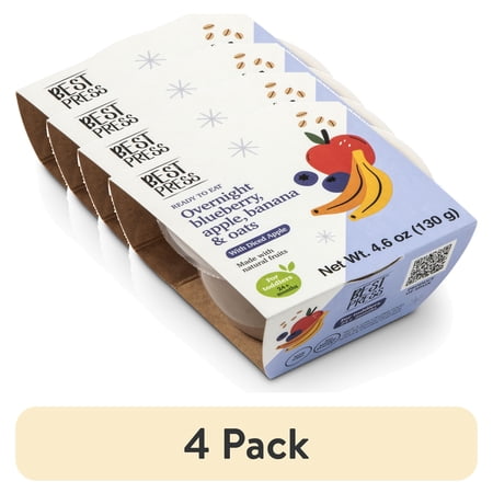 (4 pack) Best Press Toddler Food, Delicious Blueberry Overnight Oats, with Texture and Advanced Flavor Profile, 4.6oz or 130g, Clean Ingredient Profile, No Artificial Ingredients