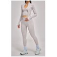 thumbnail image 4 of PISONIC Workout Sets for Women 3 Piece Long Sleeve Zip Up Jacket, V-neck Cami Tank Top, High Waisted Leggings Gym Athletic Sets, 4 of 7