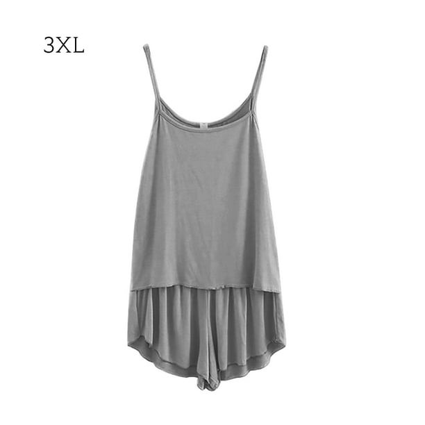Conjunto de pijamas de 2 piezas para mujer, chaleco sexy, pantalones cortos, ropa de dormir, ropa de dormir, gris, XXXL Methold AP001253-15
