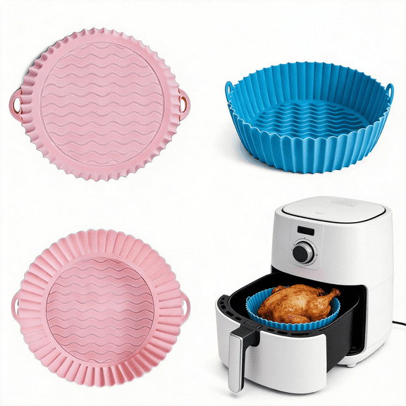 Silicone Air Fryer Liners Round 5 Pack 7.5Inch Airfryer Liners 8-10 QT Dual Air Fryer Liners Reusable Pot Oven Liner Baking Tray, Air Fryer Basket Silicone Mat Bowl Air Fryer Accessories Kitchen