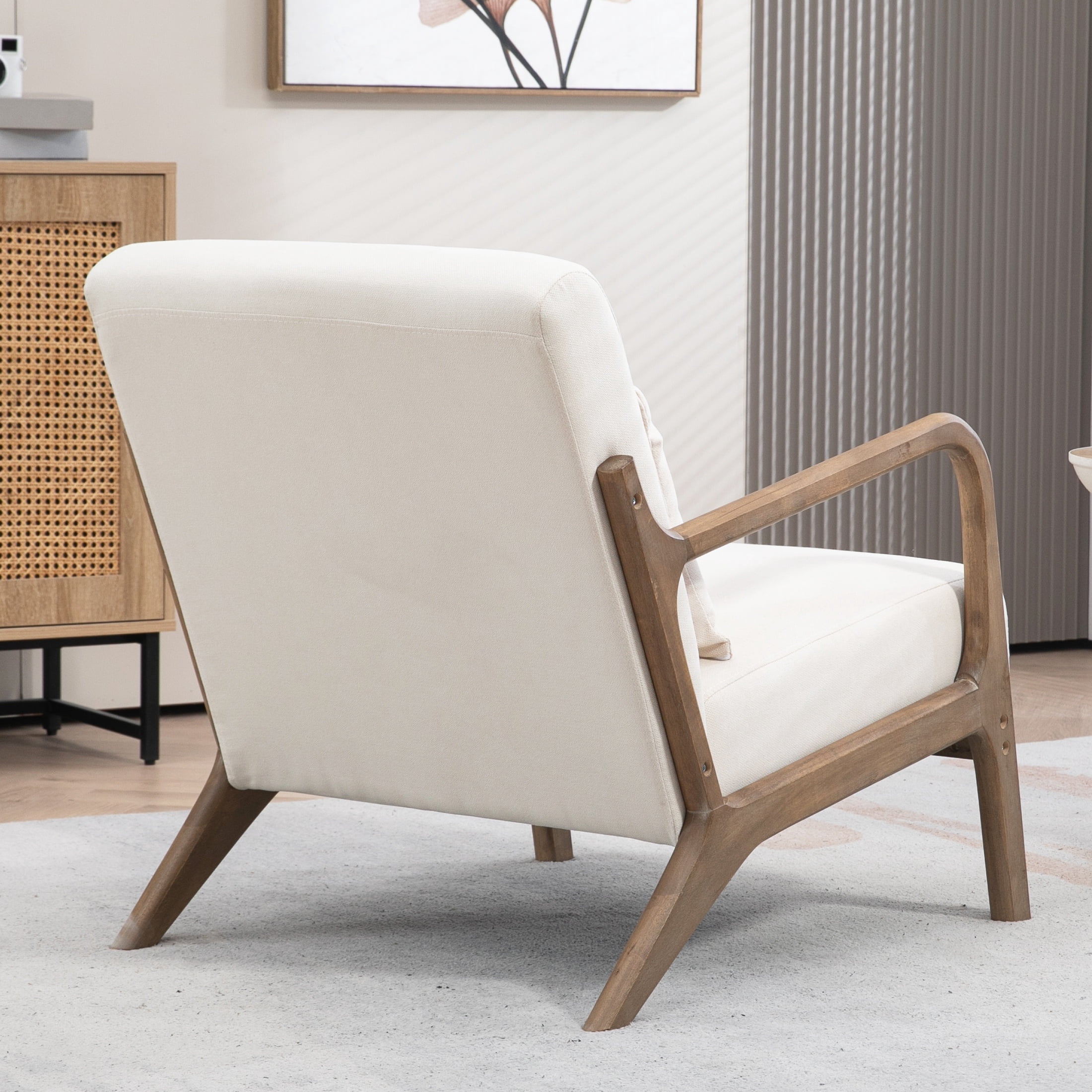 PORKISS Modern Arm Chair Velvet Fabric Upholstered Comfy Reading Accent Chair with Solid Wood Frame and Pillow, Armchair Comfort Club Chair Lounge Chair for Living Room Bedroom Sunroom, White #1