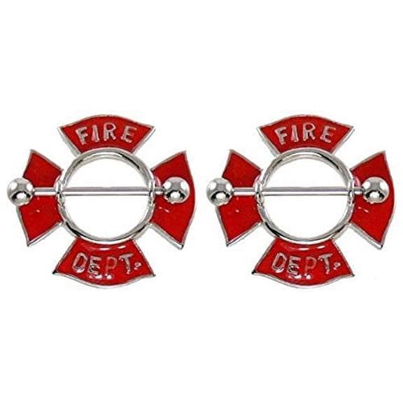 Nipple Ring Bars Fire Department Body Jewelry Pair 14 Gauge