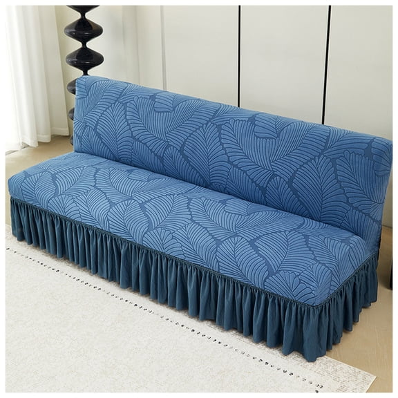 Velvet futon sofa cover, stretch, armless with skirt, solid color ruffled sofa cover without armrests for living room