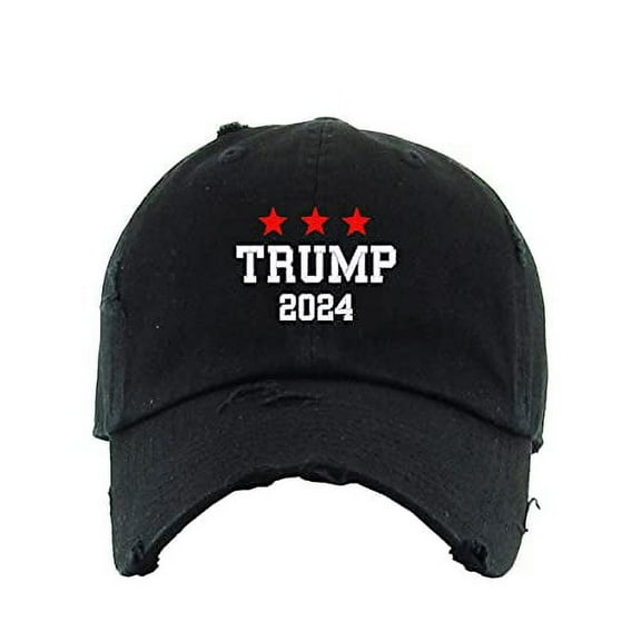 Trump 2024 Vintage Baseball Cap Embroidered Cotton Adjustable Distressed Dad Hat Black