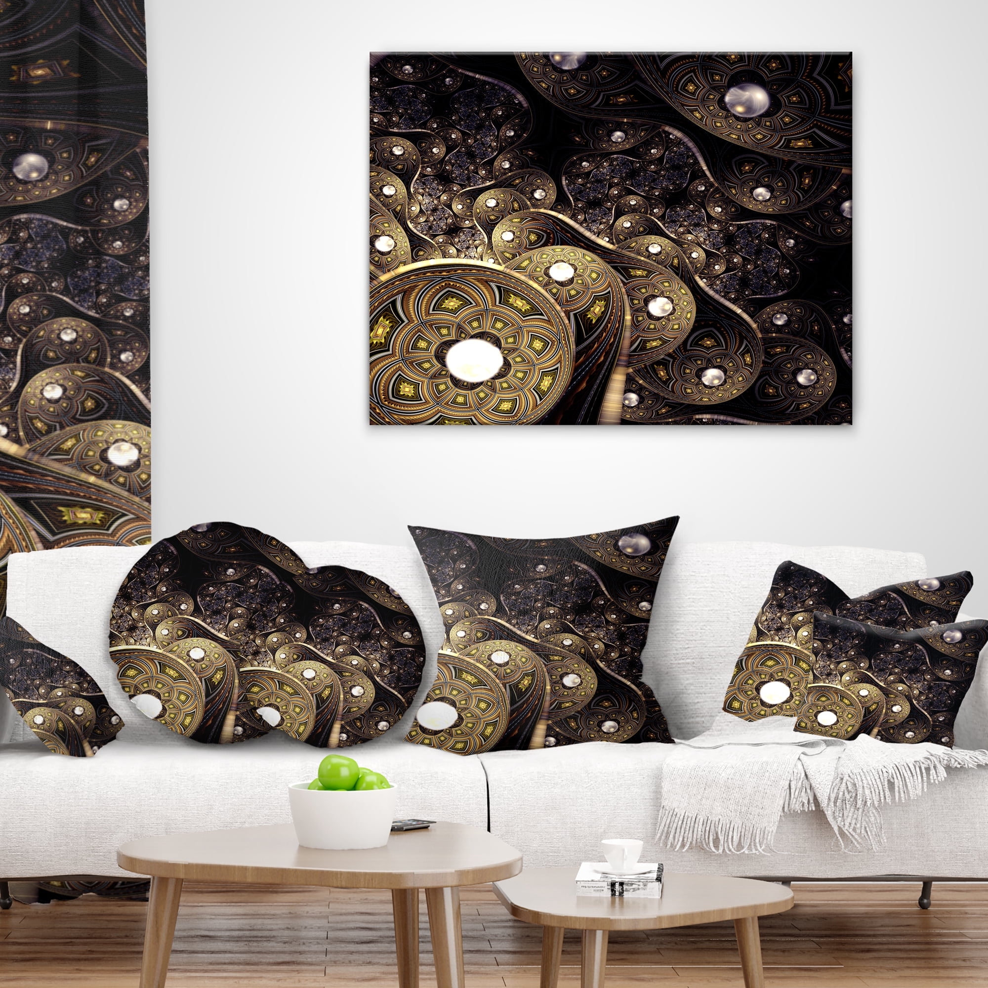 Designart Beautiful Gold Metallic Fabric - Abstract Throw Pillow - 12x20