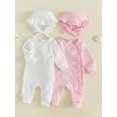 thumbnail image 3 of Loicainy Newborn Infant Girl Fall Romper 3 6 Months Ruffled Trim Long Sleeve Bodysuit and Hat 2 Pcs Set, 3 of 9